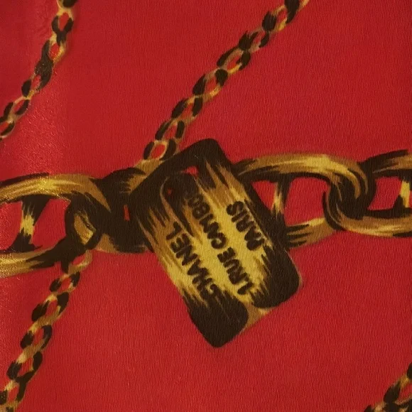 1990s Chanel Blue Silk Scarf with Flower and Chain Details - Picture 3 of 6